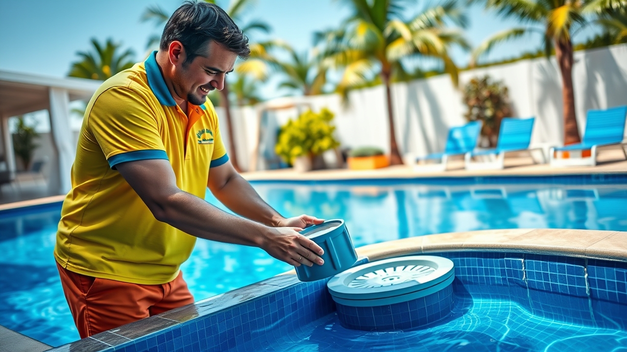Margate FL pool service professional inspecting a clean pool in Margate FL for optimal pool care.